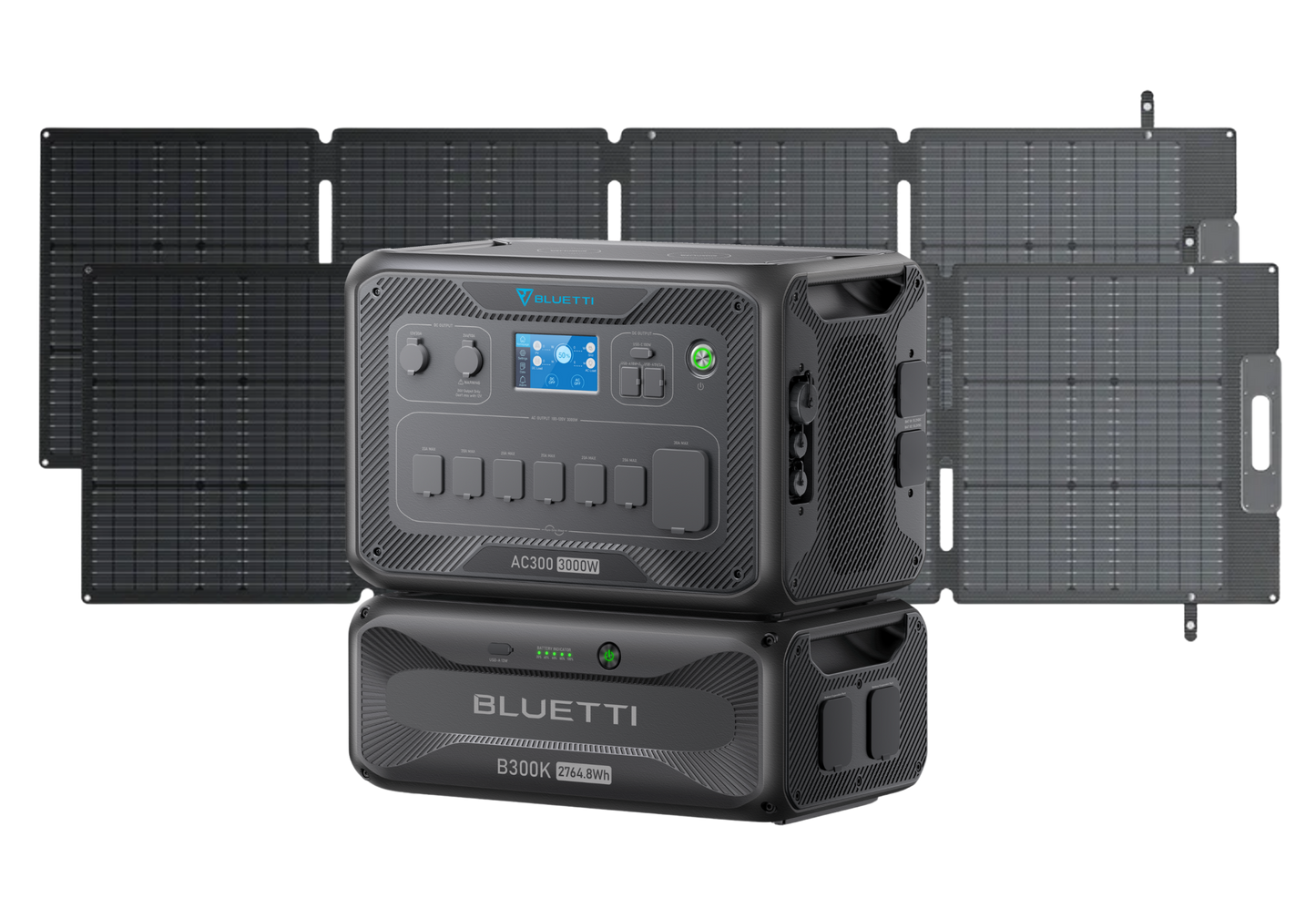 BLUETTI AC300 Inverter Module Generator 3,000W + B300K BLUETTI B300K Expansion Battery 2,764.8Wh + 2x BLUETTI PV200L 200 Watt Solar Panel (with 3m Cable)