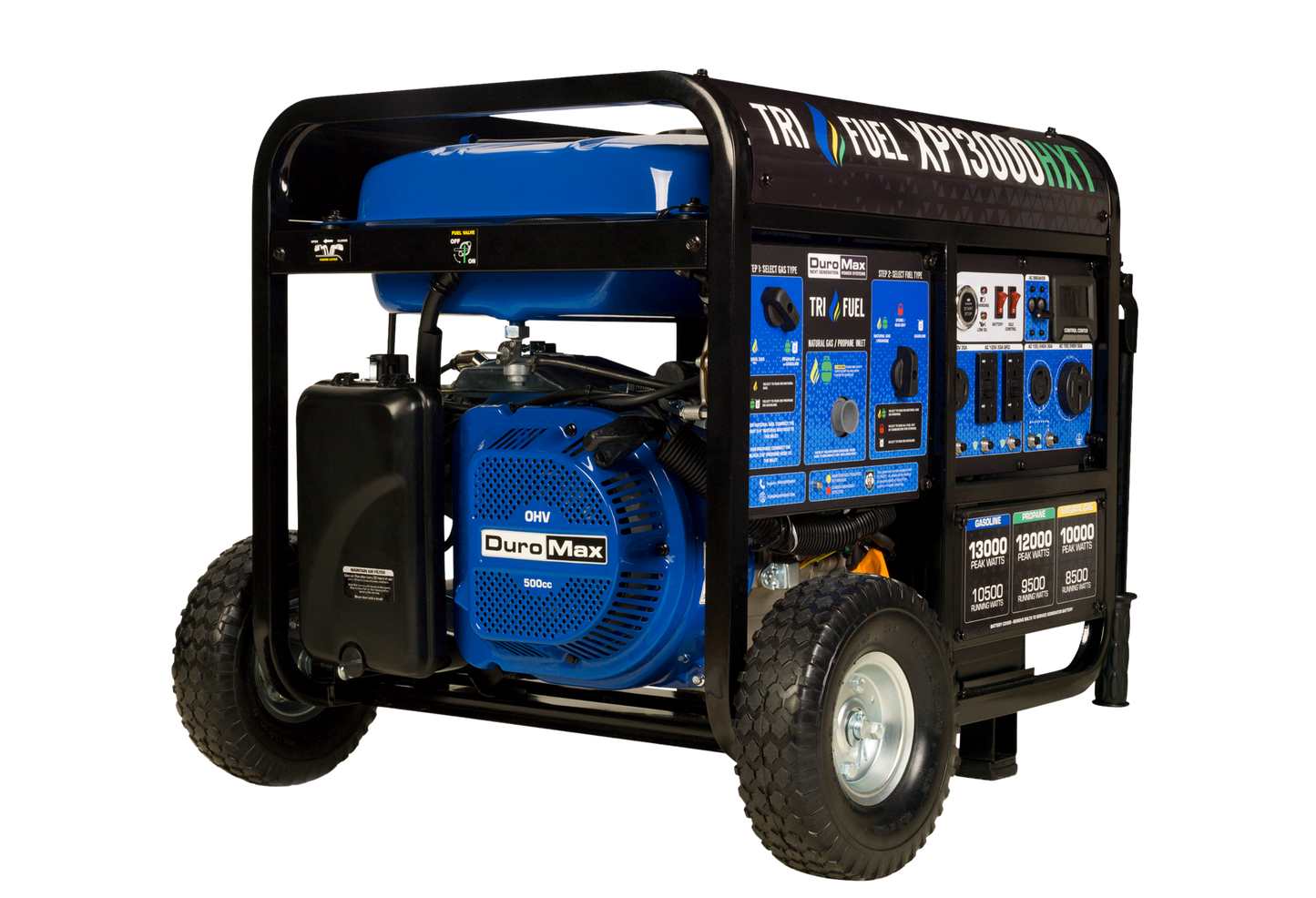 DuroMax XP13000HXT 13,000-Watt/10,500-Watt 500cc Tri Fuel Portable Generator with CO Alert