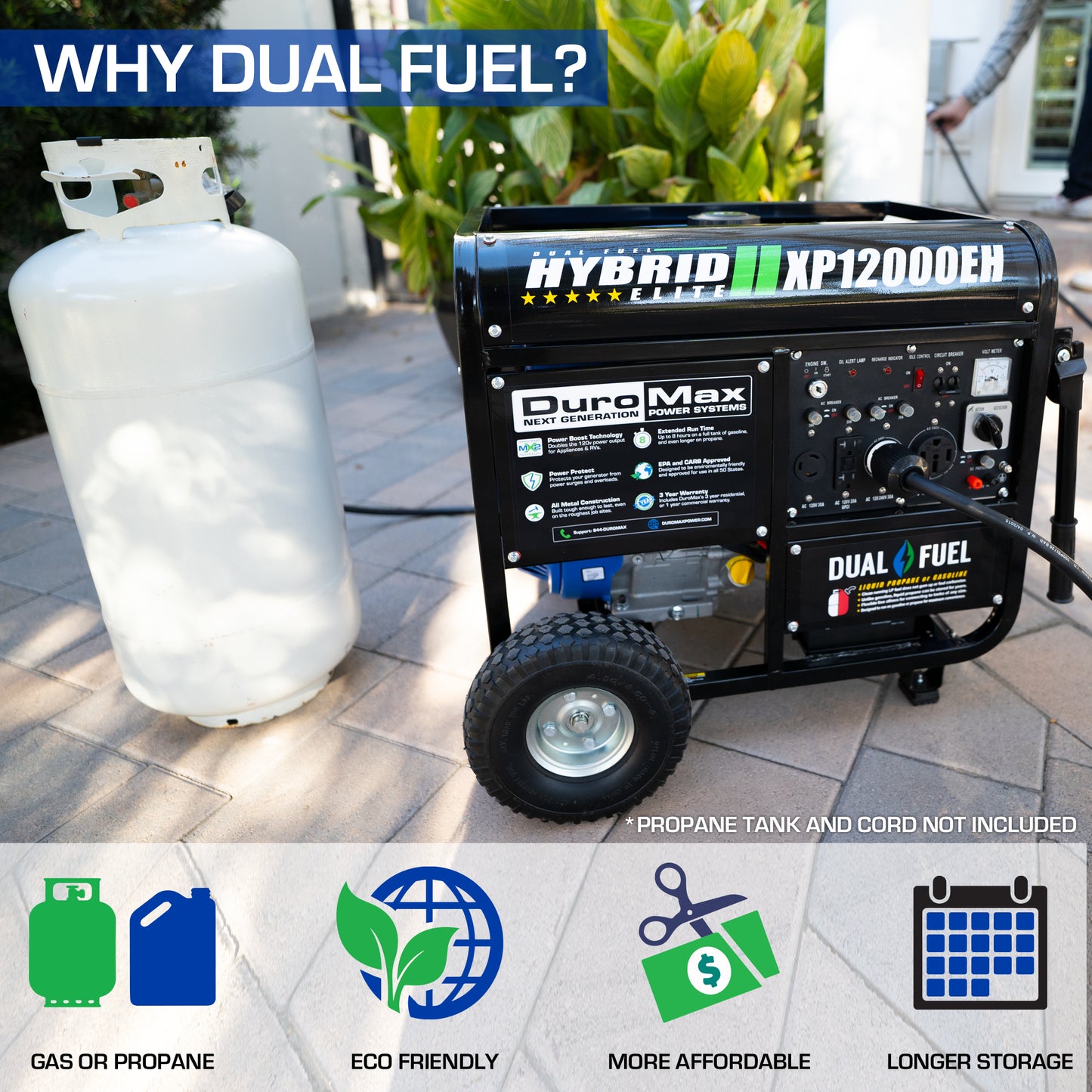DuroMax XP12000EH 12,000-Watt/9,500-Watt 457cc Electric Start Dual Fuel Portable Generator