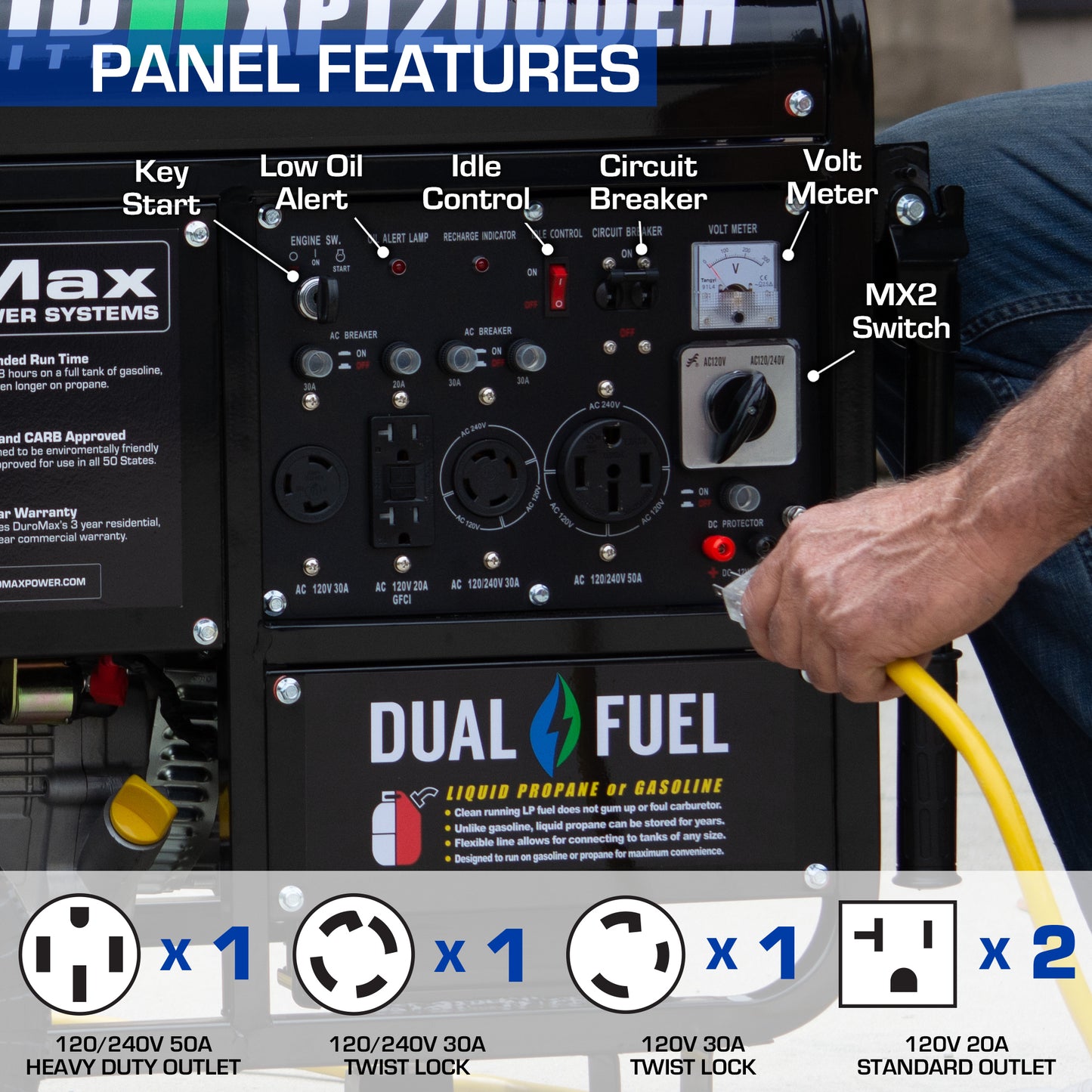 DuroMax XP12000EH 12,000-Watt/9,500-Watt 457cc Electric Start Dual Fuel Portable Generator