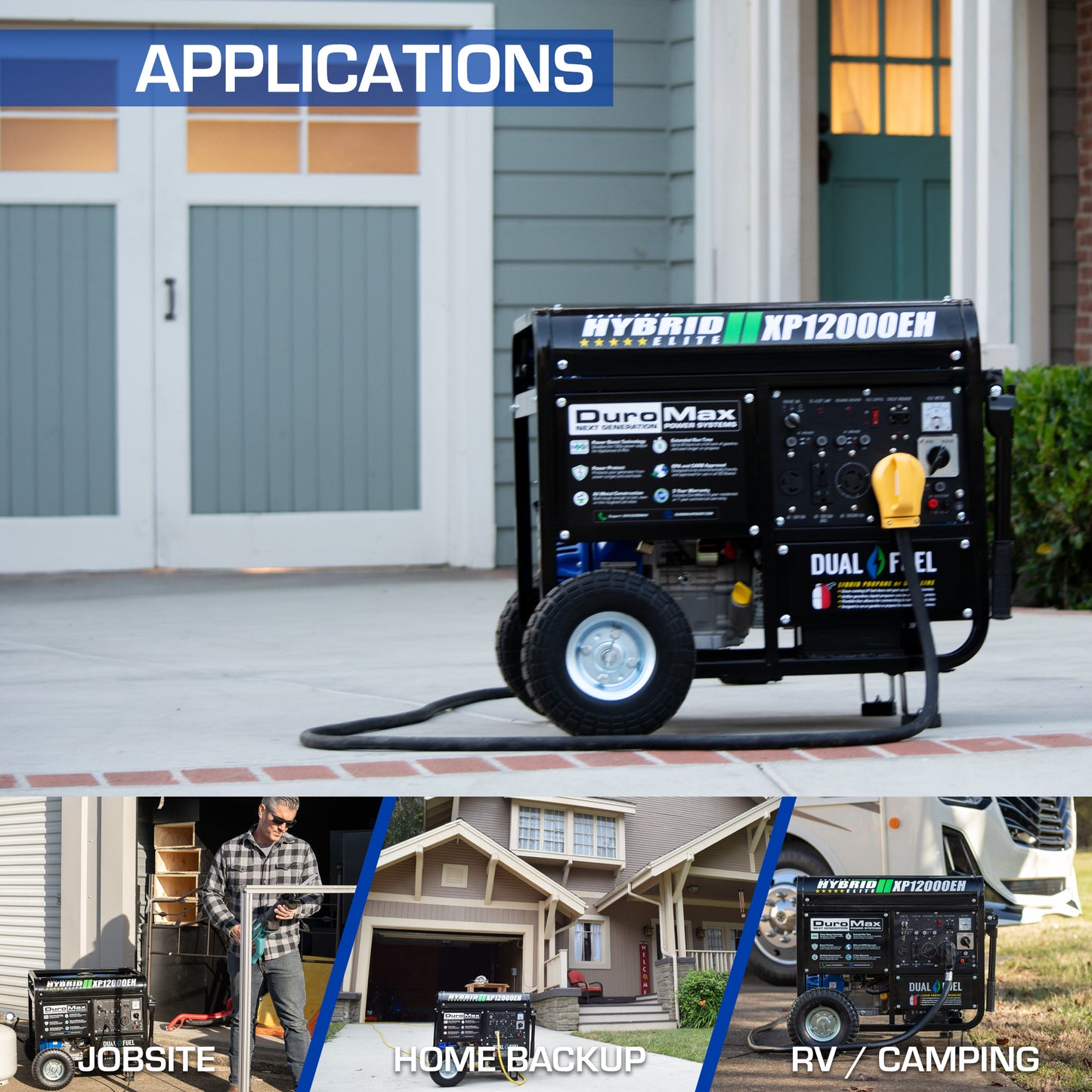 DuroMax XP12000EH 12,000-Watt/9,500-Watt 457cc Electric Start Dual Fuel Portable Generator
