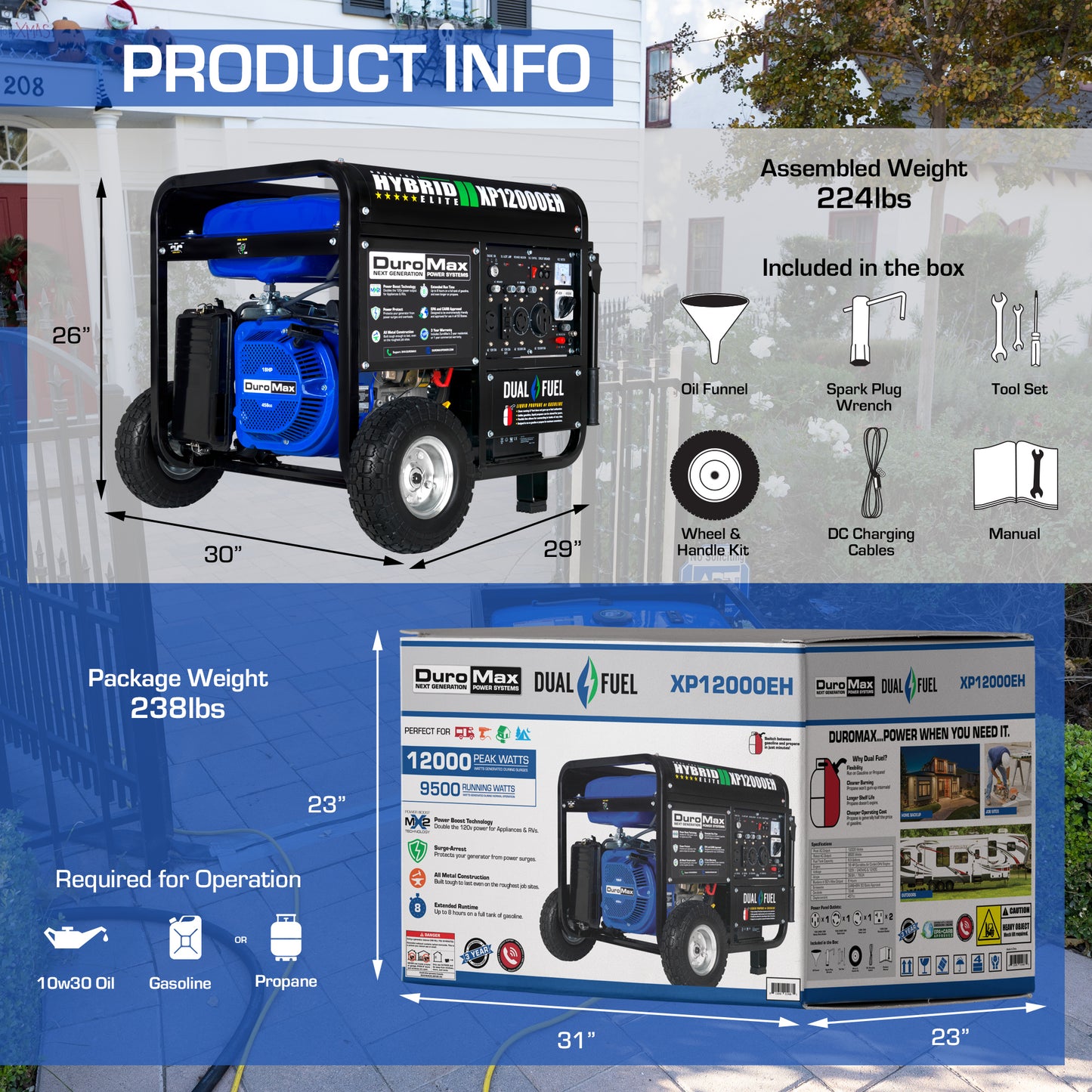 DuroMax XP12000EH 12,000-Watt/9,500-Watt 457cc Electric Start Dual Fuel Portable Generator