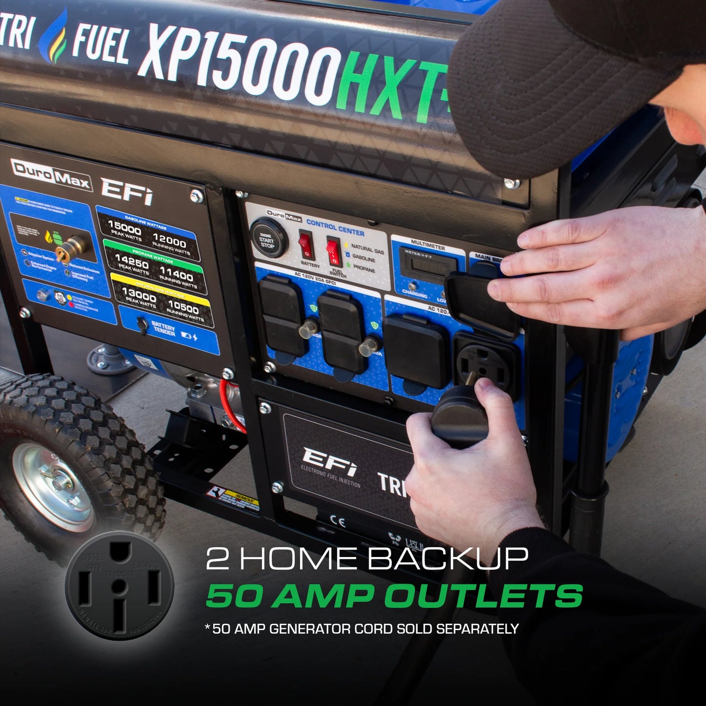 DuroMax XP15000HXT+ 15,000 Watt Electric Start Tri Fuel EFI Portable Generator