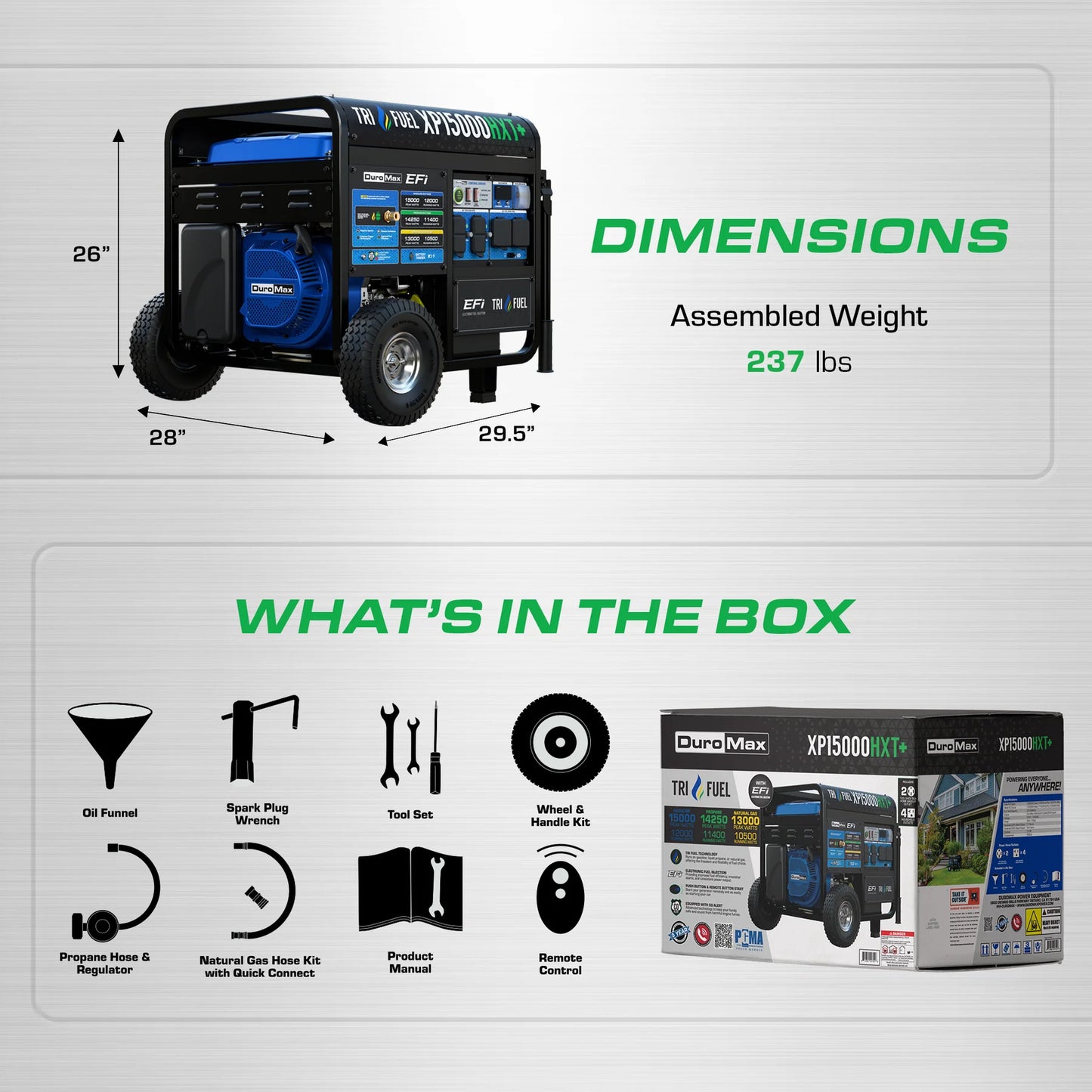 DuroMax XP15000HXT+ 15,000 Watt Electric Start Tri Fuel EFI Portable Generator