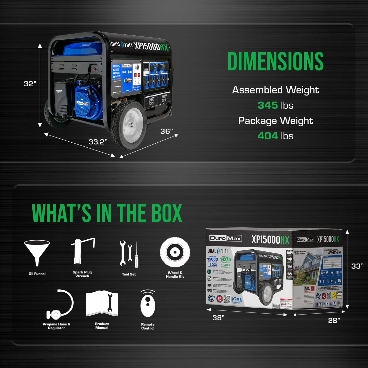 DuroMax XP15000HX 15,000-Watt/12,000-Watt Electric Start Dual Fuel Portable Generator