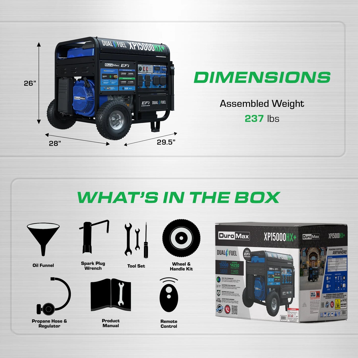 DuroMax XP15000HX+ 15,000 Watt Electric Start Dual Fuel EFI Portable Generator