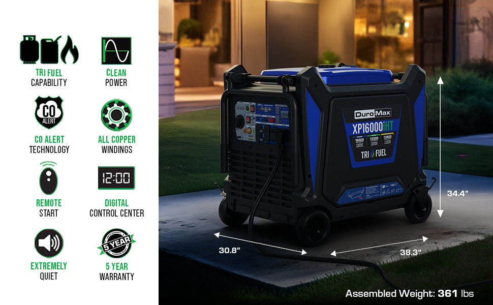 DuroMax XP16000iHT 16,000 Watt Tri Fuel Portable Inverter Generator w/ CO Alert
