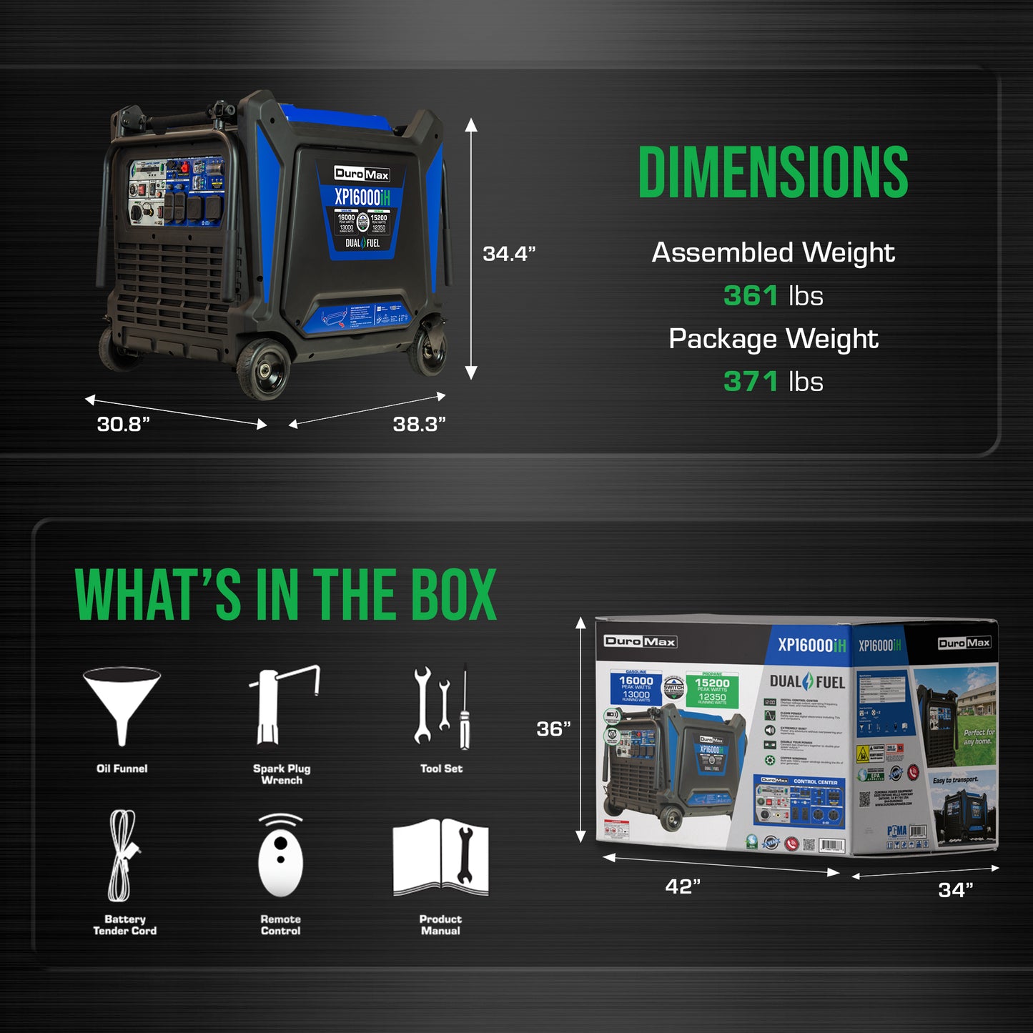 DuroMax XP16000iH 16,000 Watt V-Twin Dual Fuel Portable Digital Inverter Generator