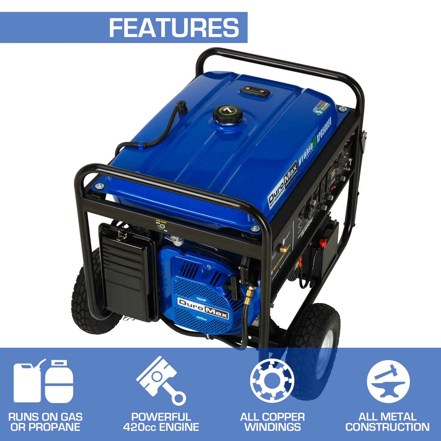 DuroMax XP8500EH 8,500-Watt/7,000-Watt 420cc Electric Start Dual Fuel Portable Generator