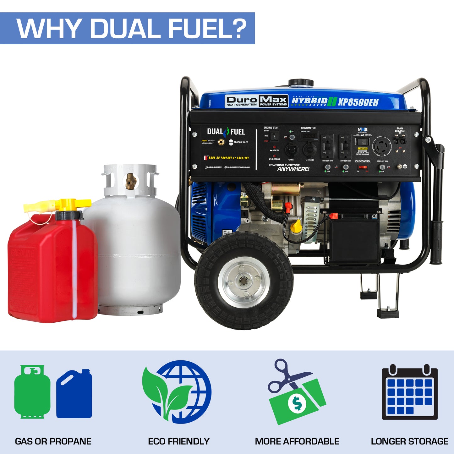 DuroMax XP8500EH 8,500-Watt/7,000-Watt 420cc Electric Start Dual Fuel Portable Generator