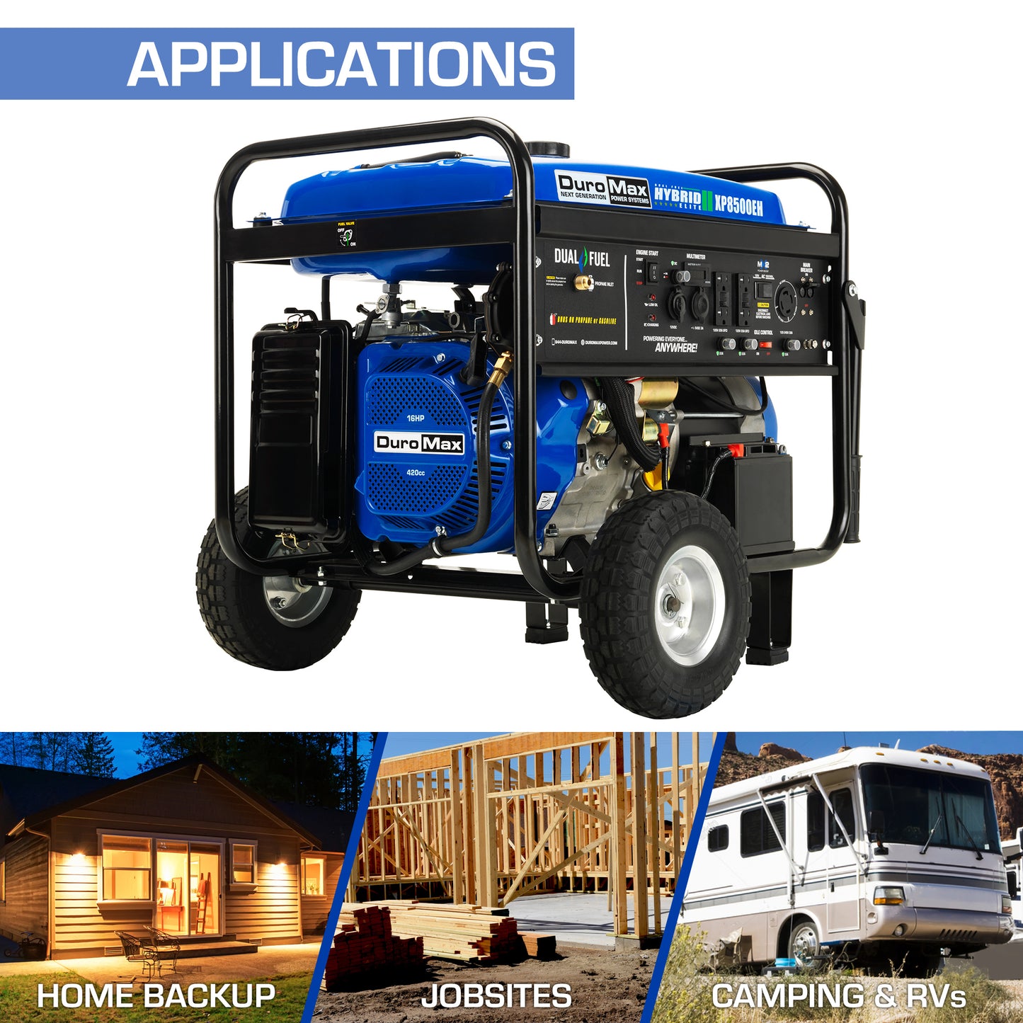 DuroMax XP8500EH 8,500-Watt/7,000-Watt 420cc Electric Start Dual Fuel Portable Generator