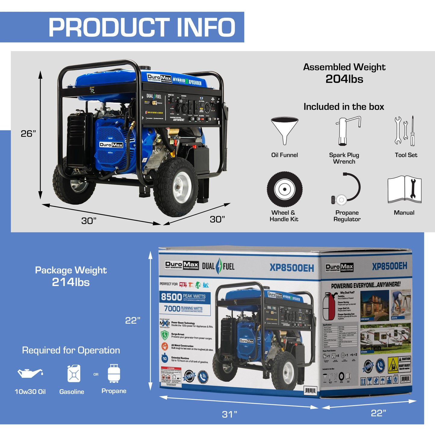 DuroMax XP8500EH 8,500-Watt/7,000-Watt 420cc Electric Start Dual Fuel Portable Generator