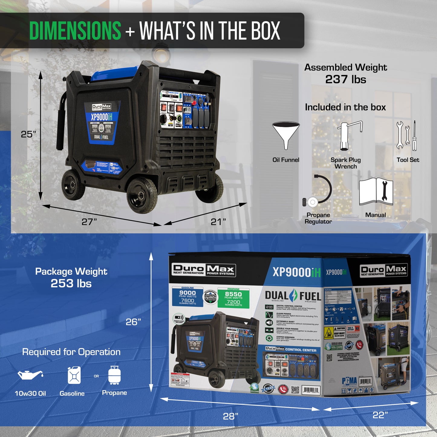 DuroMax 9,000 Watt Dual Fuel Portable Digital Inverter Generator 50-State