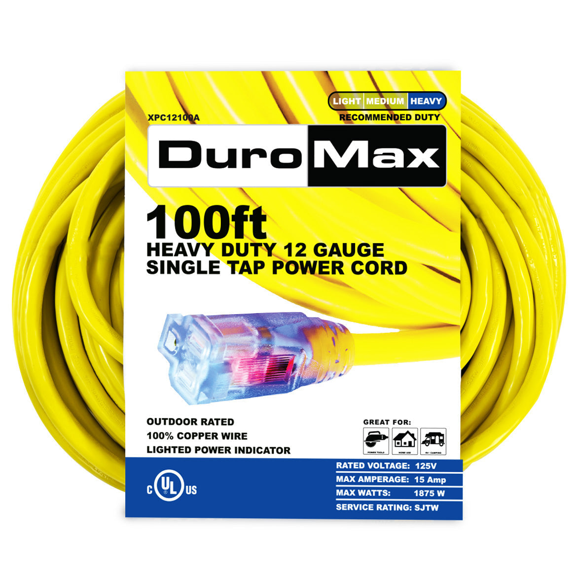 DuroMax XPC12100A 100 Ft 12 Ga Single Tap Extension Power Cord