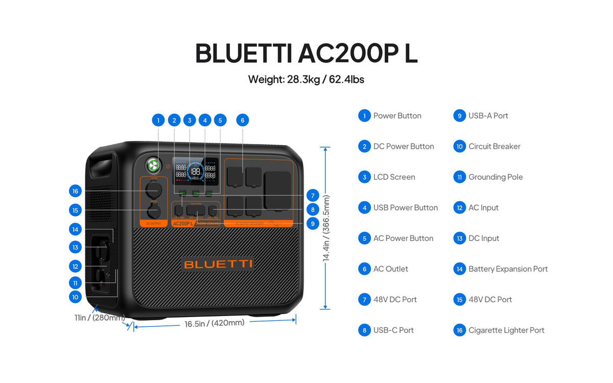BLUETTI AC200P L PORTABLE POWER STATION 2,304Wh - 7,833.6Wh | 2400W