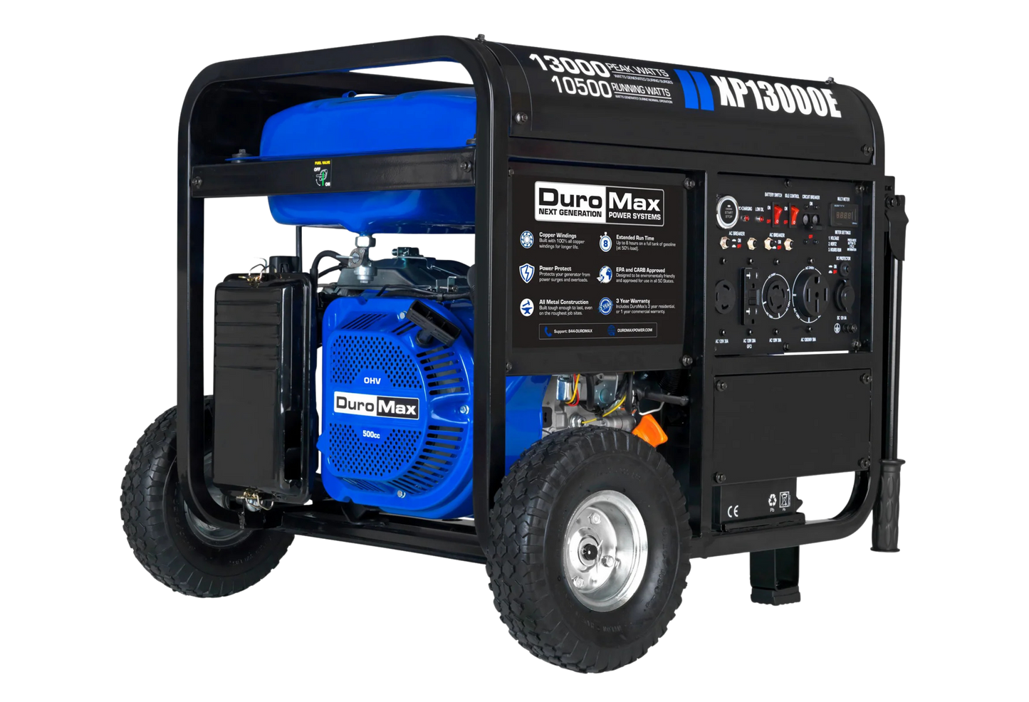DuroMax XP13000E 13,000-Watt/10,500-Watt 500cc Electric Start Gas Powered Portable Generator