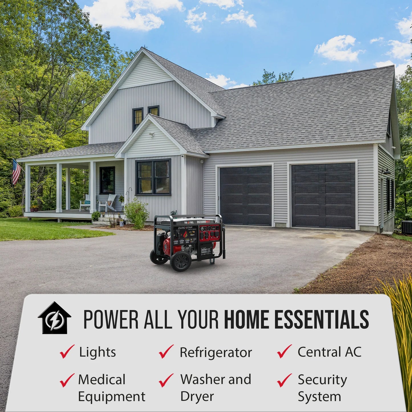 DuroStar DS13000MXT 13,000 Watt Tri Fuel Portable Generator w/ CO Alert