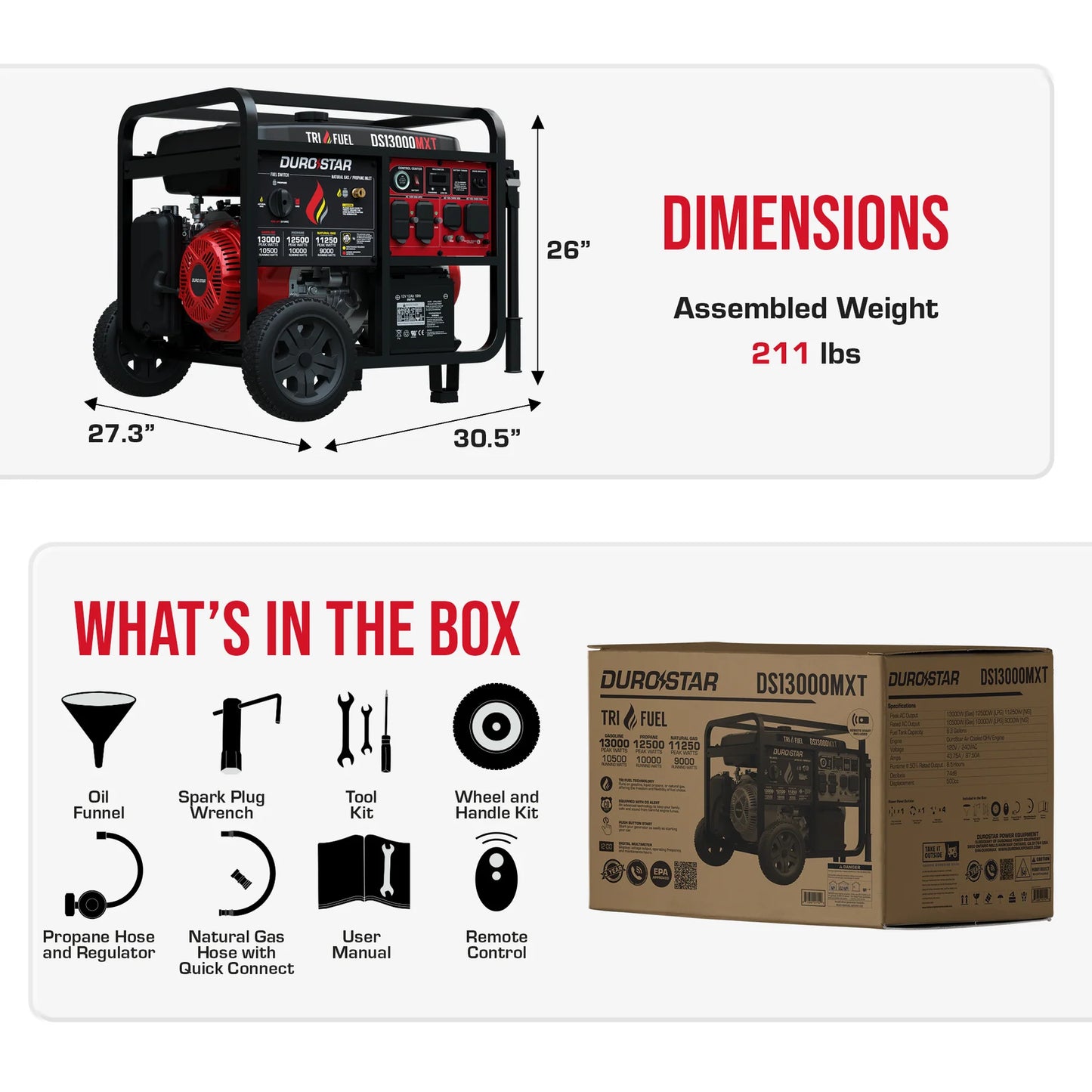 DuroStar DS13000MXT 13,000 Watt Tri Fuel Portable Generator w/ CO Alert