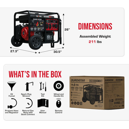 DuroStar DS13000MXT 13,000 Watt Tri Fuel Portable Generator w/ CO Alert