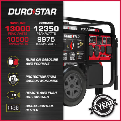 DuroStar DS13000MX 13,000 Watt Dual Fuel Portable Generator w/ CO Alert