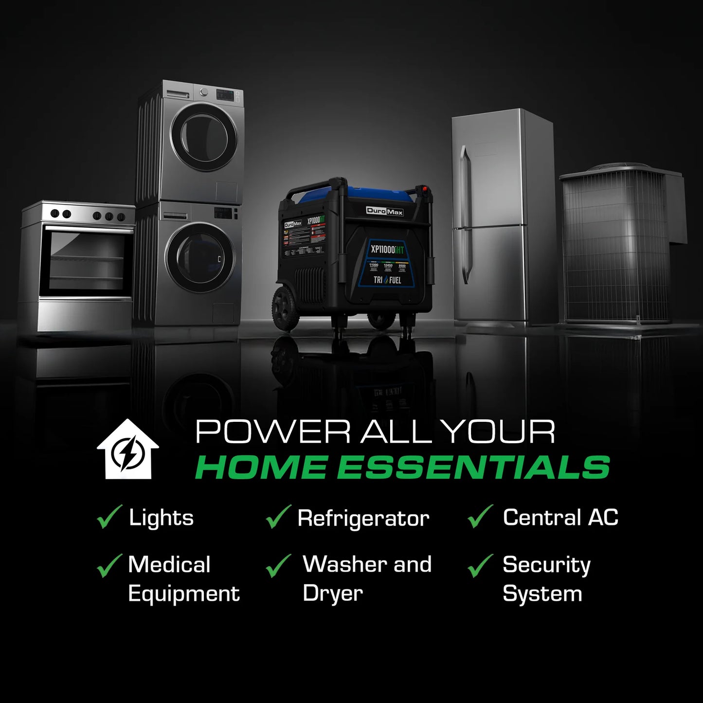 DuroMax XP11000iHT  11,000 Watt Portable Tri Fuel Inverter Generator - Quiet, Low THD