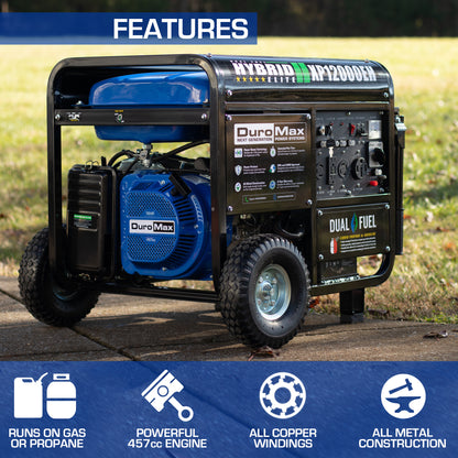 DuroMax XP12000EH 12,000-Watt/9,500-Watt 457cc Electric Start Dual Fuel Portable Generator