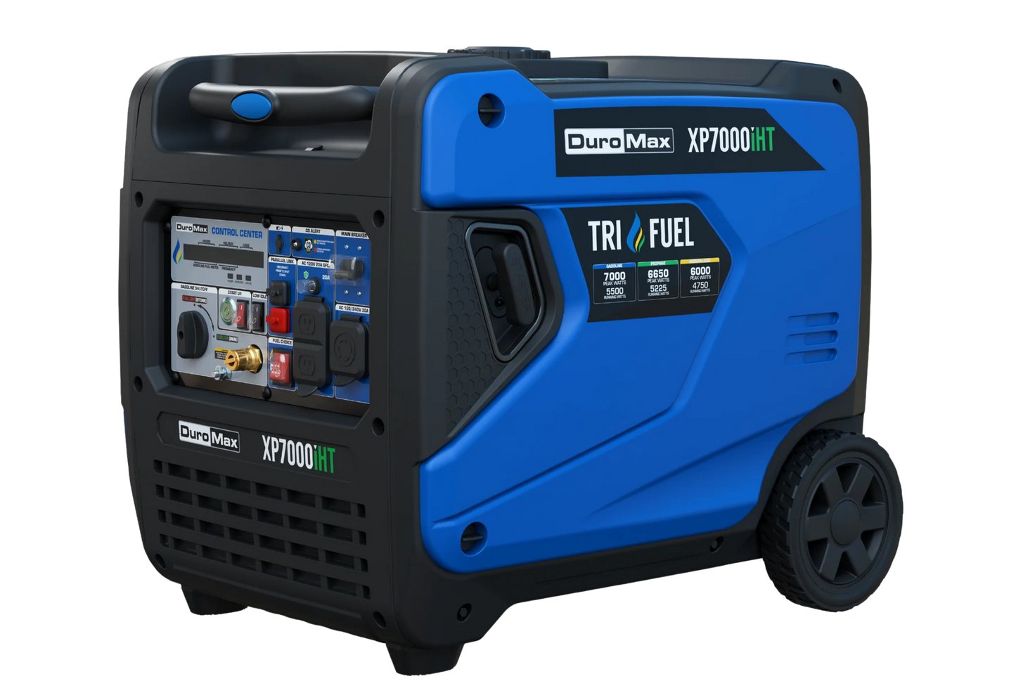DuroMax XP7000iHT 7,000 Watt Portable Tri Fuel Inverter Generator - Quiet, Low THD