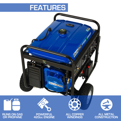 DuroMax XP8500EH 8,500-Watt/7,000-Watt 420cc Electric Start Dual Fuel Portable Generator